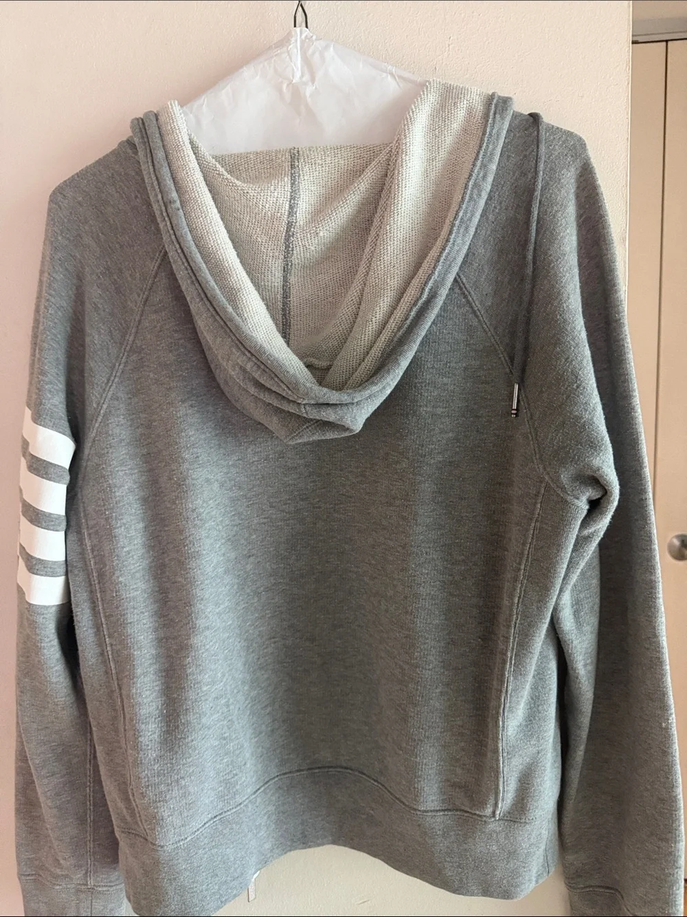 Thom Browne Grey Zip-Up Hoodie with Signature Sleeve Stripes